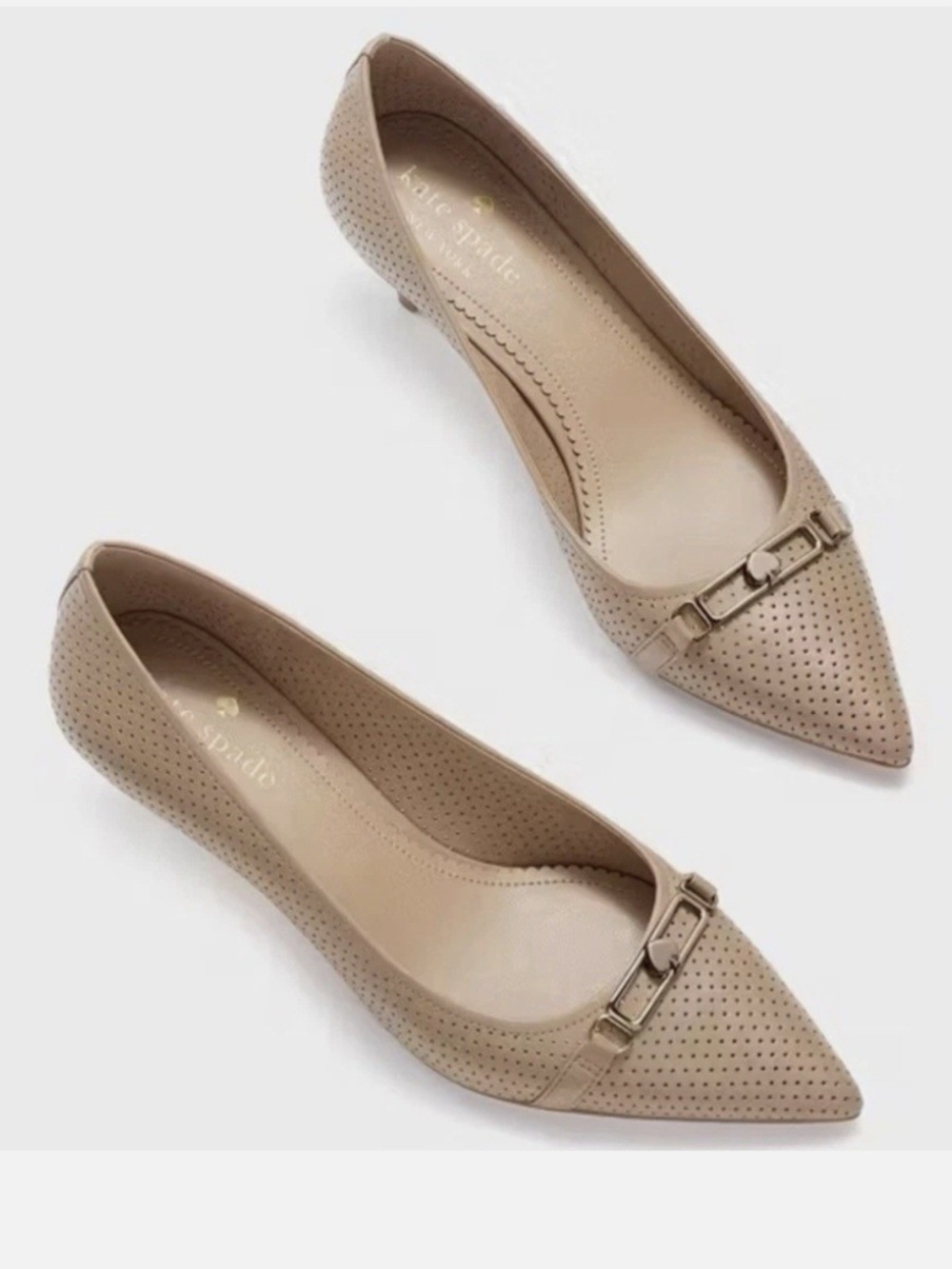kate spade Hallie Pump Perforated Leather Pointed Toe Light Fawn - 7.5